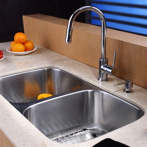 kraus  piece undermount double bowl kitchen sink set reviews wayfair