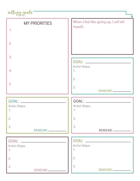 goals printable printable template calendar