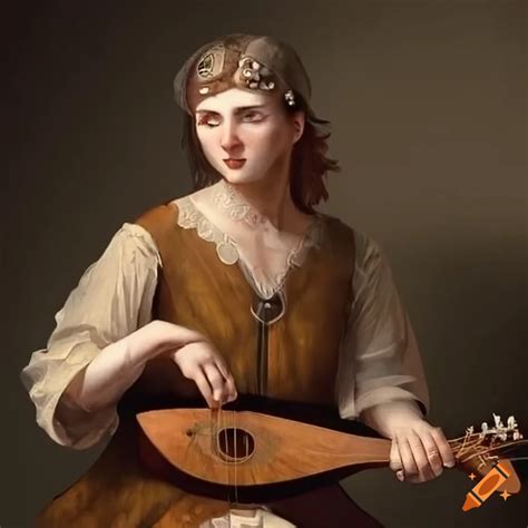 Image Of A Medieval Squire Playing The Lute