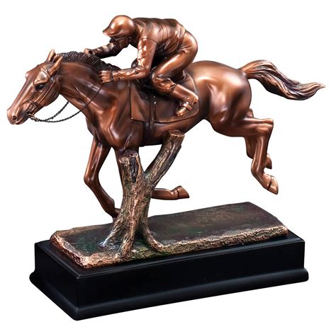 bronze race horse statue  jockey rfb  engraving
