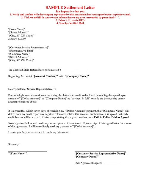 debt settlement agreement letter template