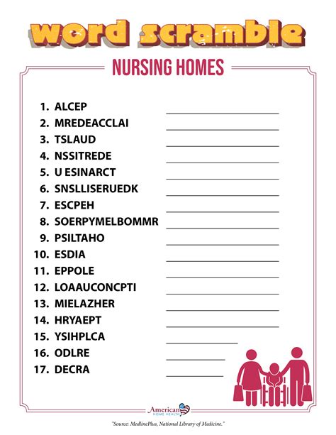 nursing homes word scramble nursing home nurse jumbled words
