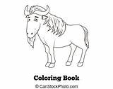 Coloring Book African Savannah Wildebeest Cartoon Vector Background Template sketch template
