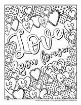 Coloring Adult Valentine Pages Valentines Forever Hearts sketch template