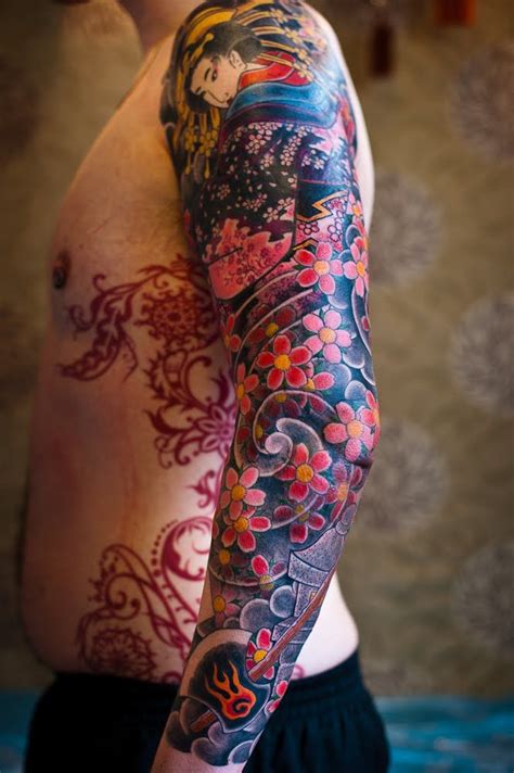 irezumi cherry blossom sleeve tattoo idea tattoo ideas