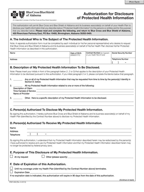 Bcbs Of Alabama Authorization For Disclosure Of Protected Health