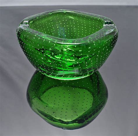 Murano Small Bullicante Glass Green Ashtray C 1950s Etsy Uk Glass