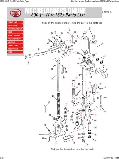 mec  jr pre  parts order page screw nut hardware