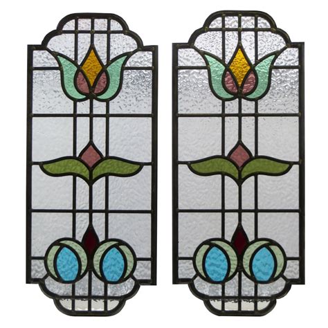 floral art nouveau stained glass panels  period home style