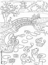 Giappone Japanse Giardino Giapponese Fumetto Vectorillustratie Aard Kleurende Boek Japones Vettore Mandalas sketch template