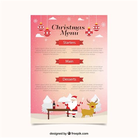 vector christmas menu template  santa claus  reindeer