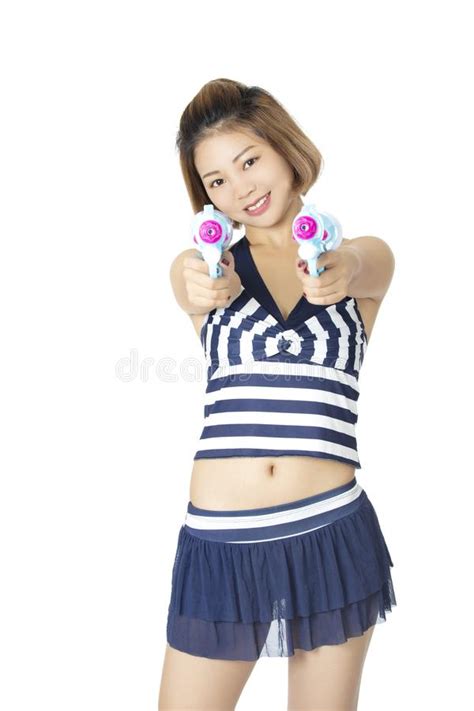 Chinese Woman Wearing A Bikini Swimsuit Isolated On A White Background