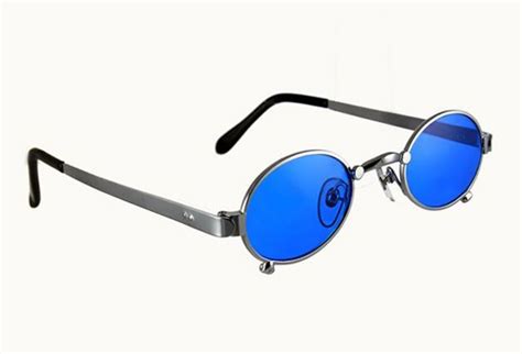 Oval Goth Vampire Steampunk Metal Sunglasses With Blue Lenses Hi Tek Ht