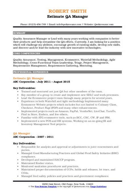 quality manager resume examples software qa manager resume sample