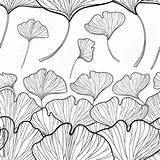 Ginkgo Gingko Biloba Contour Foliage Seamless Inconsútil Esquema Modelo Gimnospermas Estampado Blanco sketch template
