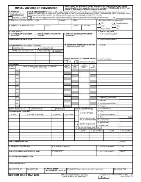 dd form 1351 2 mar 2008 travel voucher or subvoucher us navy