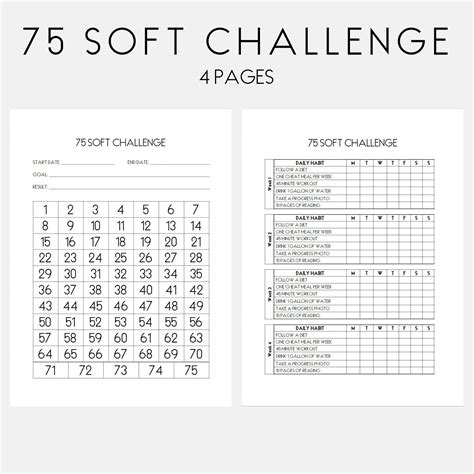 soft challenge tracker  day bundle challenge printable etsy