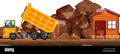 dumping truck dumping soil   construction site stock vector image
