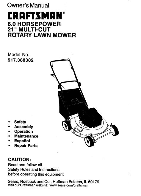 Craftsman 917388382 User Manual 6 0hp 21 Rotary Lawn Mower Manuals And