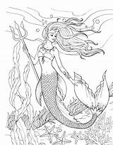 Mermaid Sirena Odrasle Trident Bojanje Bestcoloringpagesforkids Bojom sketch template