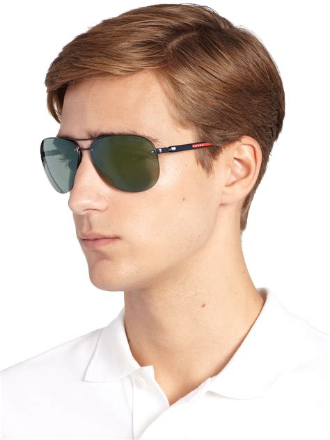 prada oversized aviator sunglasses in blue for men lyst