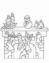 Fireplace Coloring Christmas Pages Printable Chimney Print Color Book Stockings Template Drawing Puzzle Categories sketch template