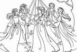 Coloring Pages May Maypole Dancing Happily Friends sketch template