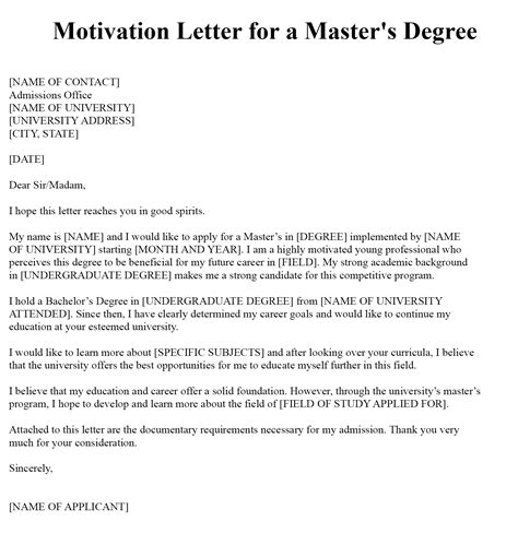 motivation letter template sample    letter
