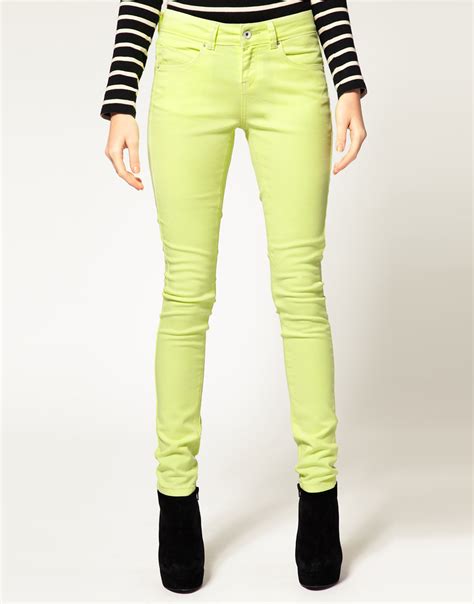 asos collection asos neon yellow skinny jeans  yellow lyst