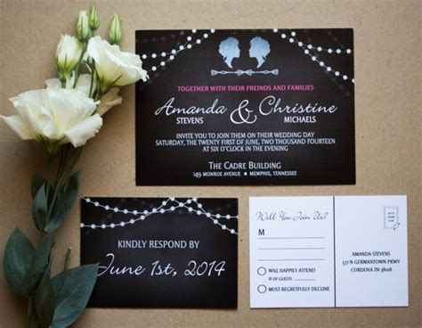 same sex wedding invitation and rsvp postcard custom