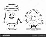Donut Coffee Coloring Cup Vector Book Stock Illustration Depositphotos sketch template
