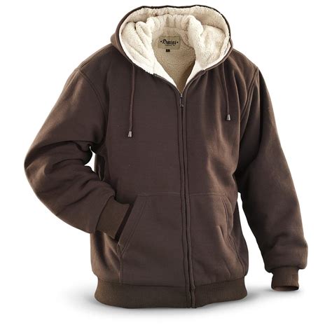 sherpa fleece lined full zip hooded sweatshirt