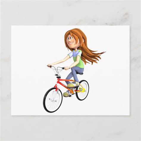 cartoon girl riding a bike postcard zazzle