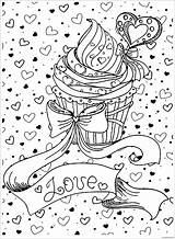 Coloring Cupcake Pages Adults Cupcakes Mothers Cup Cakes Cake Pastry Print Adult Food Justcolor Color Valentines Heart Bakery Warhol Sweet sketch template