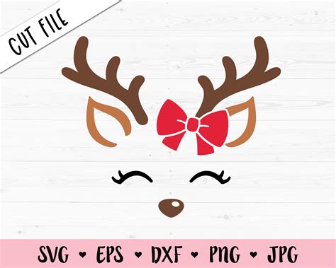 reindeer face svg christmas reindeer  bow cut file cute etsy