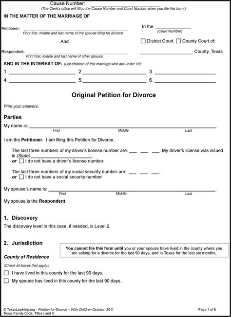 texas uncontested divorce forms  form resume examples