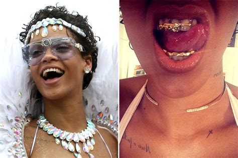 rihanna shows off her controversial new grill after partying in