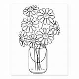 Jar Mason Flowers Coloring Stamp Daisy Rubber sketch template