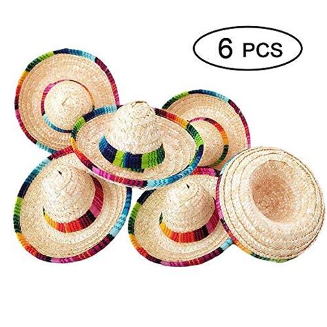 6 Pack Natural Straw Mini Sombrero Hat Mini Mexican Hat Tabletop Party