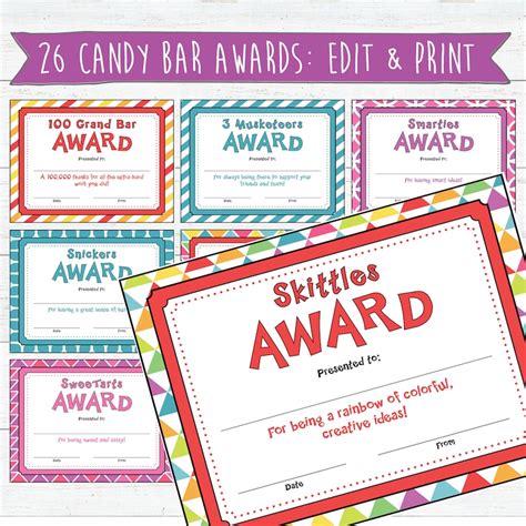 candy bar award certificates  edit  print etsy australia