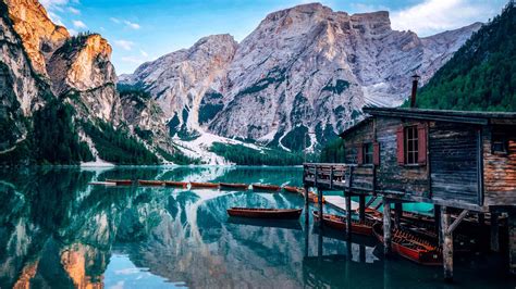 wallpaper pragser wildsee lake italy europe  travel