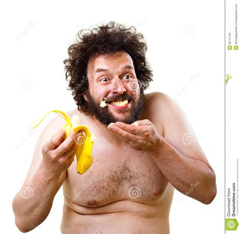 caveman happy about having a banana to eat stock image image 28747195