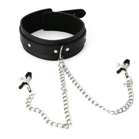 women cosplay bondage slavery collar faux leather strap chained nipple