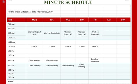 mnute schedule