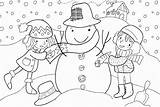 Winter Coloring Pages Snowman Building Rocks Adults Catching Snowflakes Scene sketch template