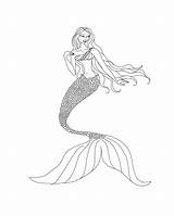 Mermaid Coloring Pages Realistic Beautiful Mermaids Print Drawing Printable Color Barbie Princess Kids Characters Easy Swimming Tail Kitty Hello Drawings sketch template