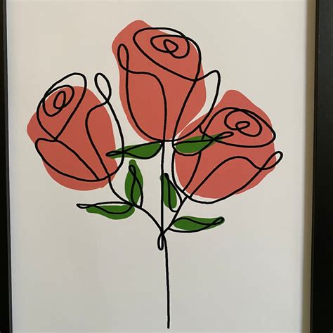 rose ligne dessin imprimer papier art mural fleurs etsy