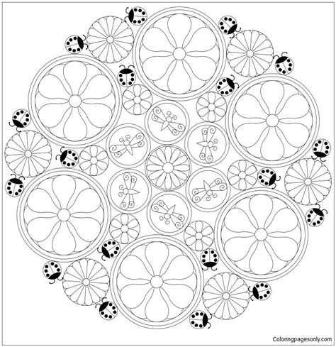 flowers  ladybugs mandala coloring page  printable coloring pages