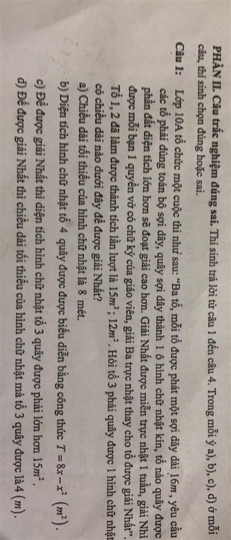 PhẦn Ii Câu Trắc Nghiệm đúng Sai Thí Sinh Trả Lời Từ Câu 1 đến Câu 4