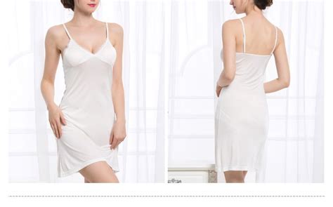 2019 wholesale women full slips real silk sexy slip solid v deep neck